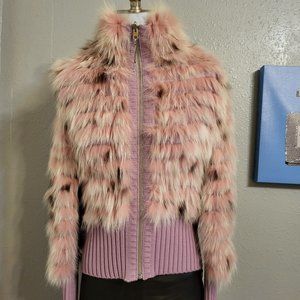 Morris Kaye & Sons Pink Fox Fur Zip Front  Sweater